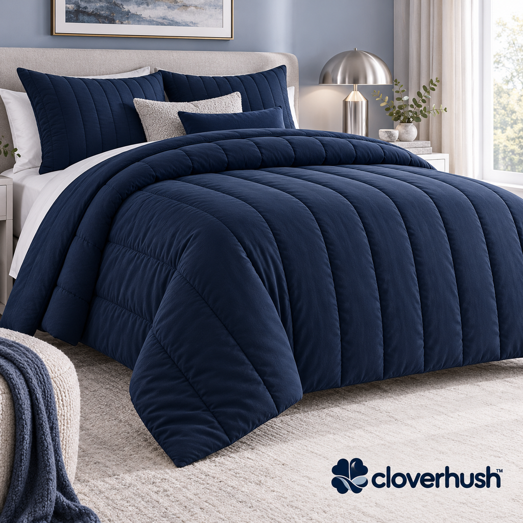 Navy Channel-Stitched Comforter