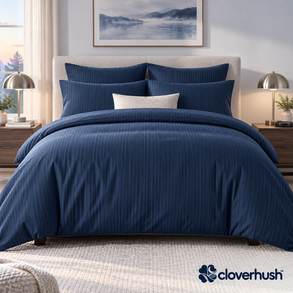 Navy Pinstripe Duvet Cover Set