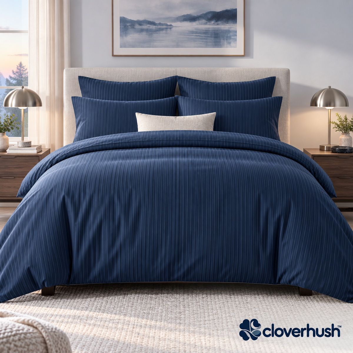 Navy Pinstripe Duvet Cover Set