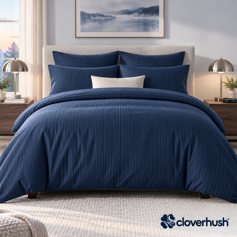 Navy Pinstripe Duvet Cover Set
