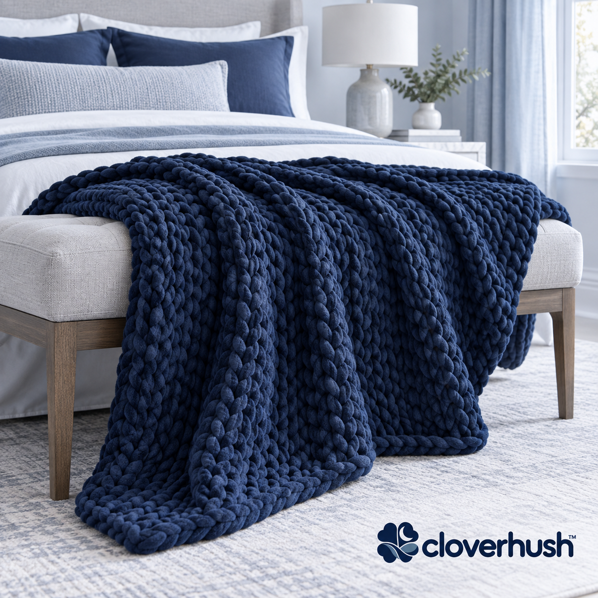 Navy Chunky Knit Throw