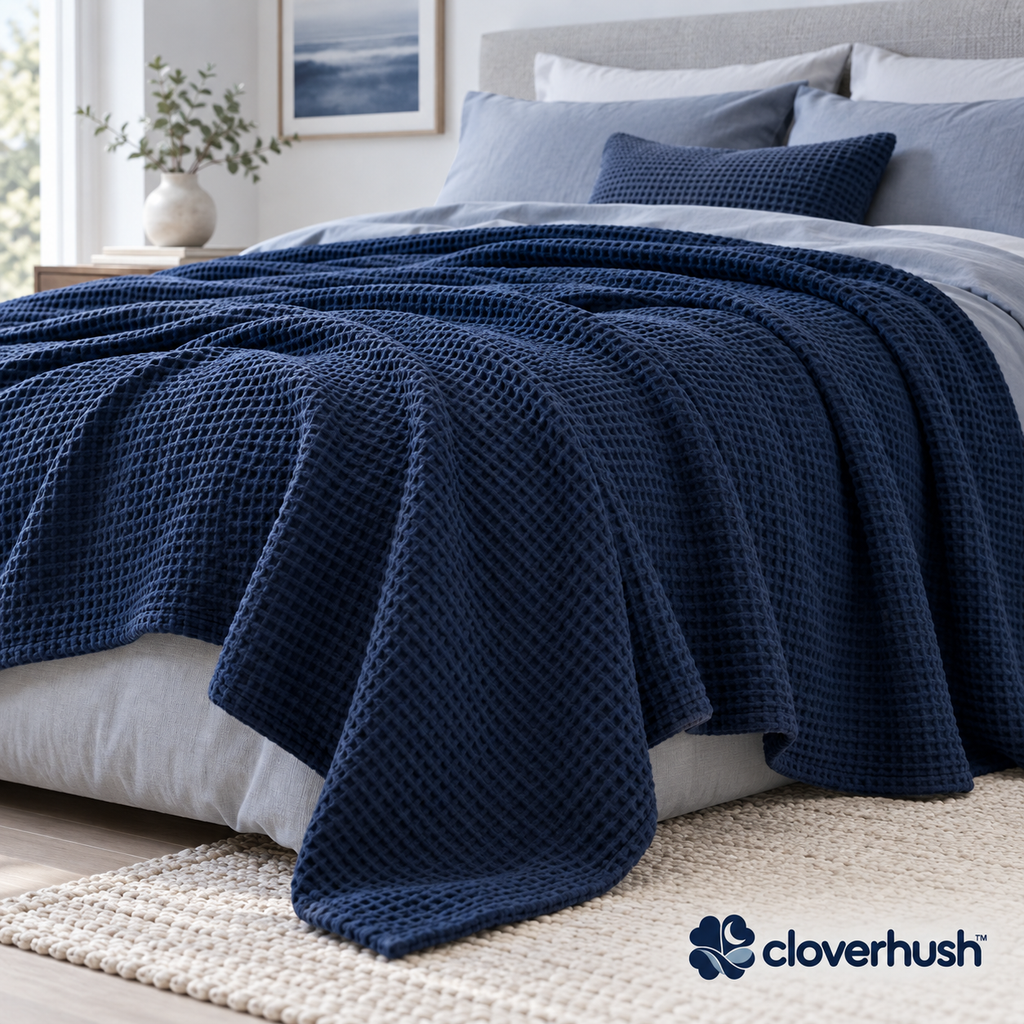 Navy Waffle Weave Blanket