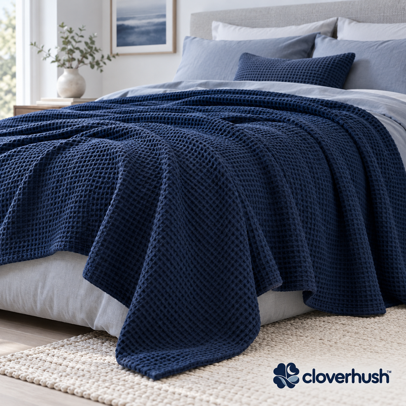 Navy Waffle Weave Blanket