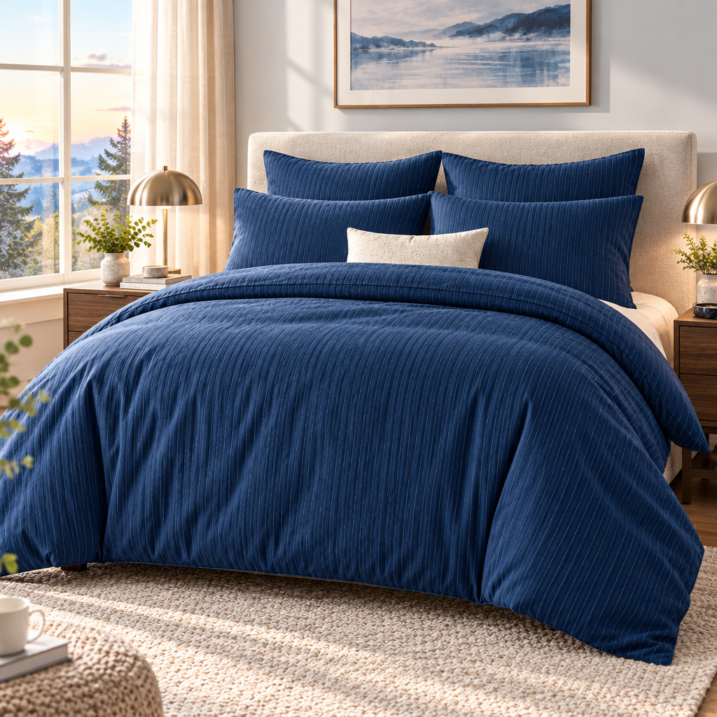 Navy Pinstripe Duvet Cover Set