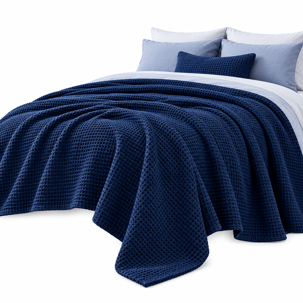 Navy Waffle Weave Blanket