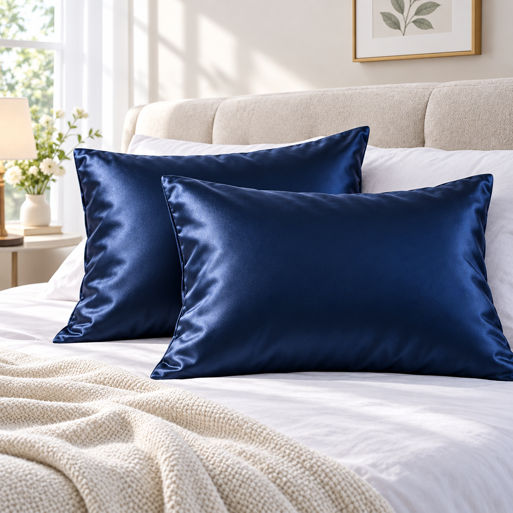 Midnight Navy Satin Pillowcases