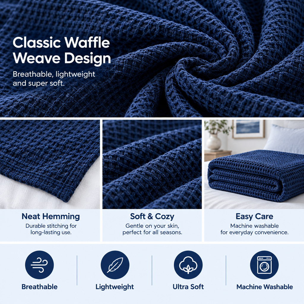 Navy Waffle Weave Blanket