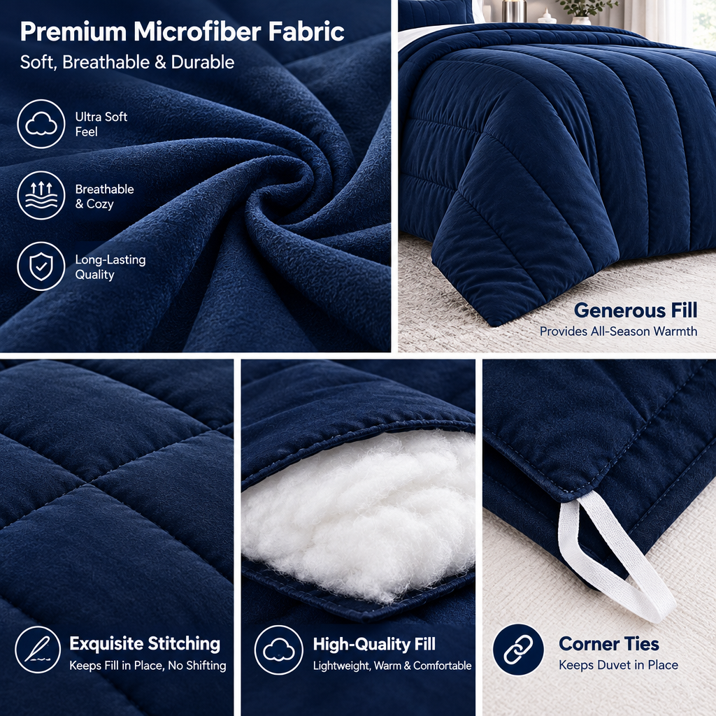 Navy Channel-Stitched Comforter