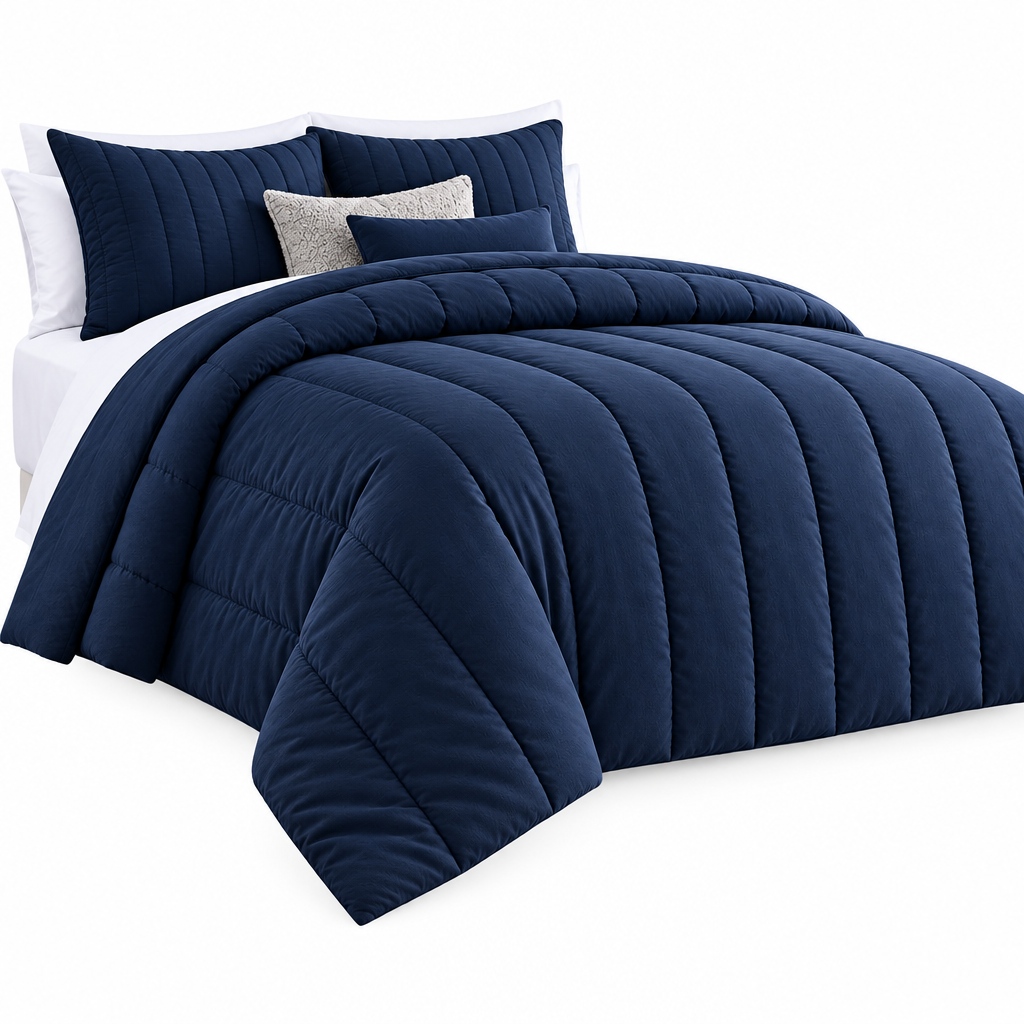 Navy Channel-Stitched Comforter