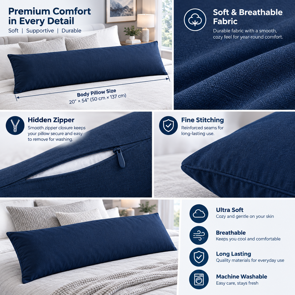 Navy Long Body Pillow