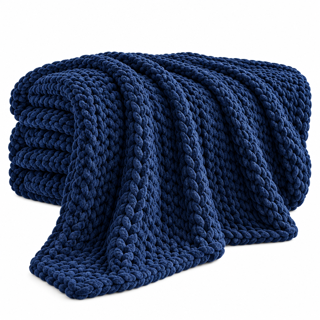 Navy Chunky Knit Throw