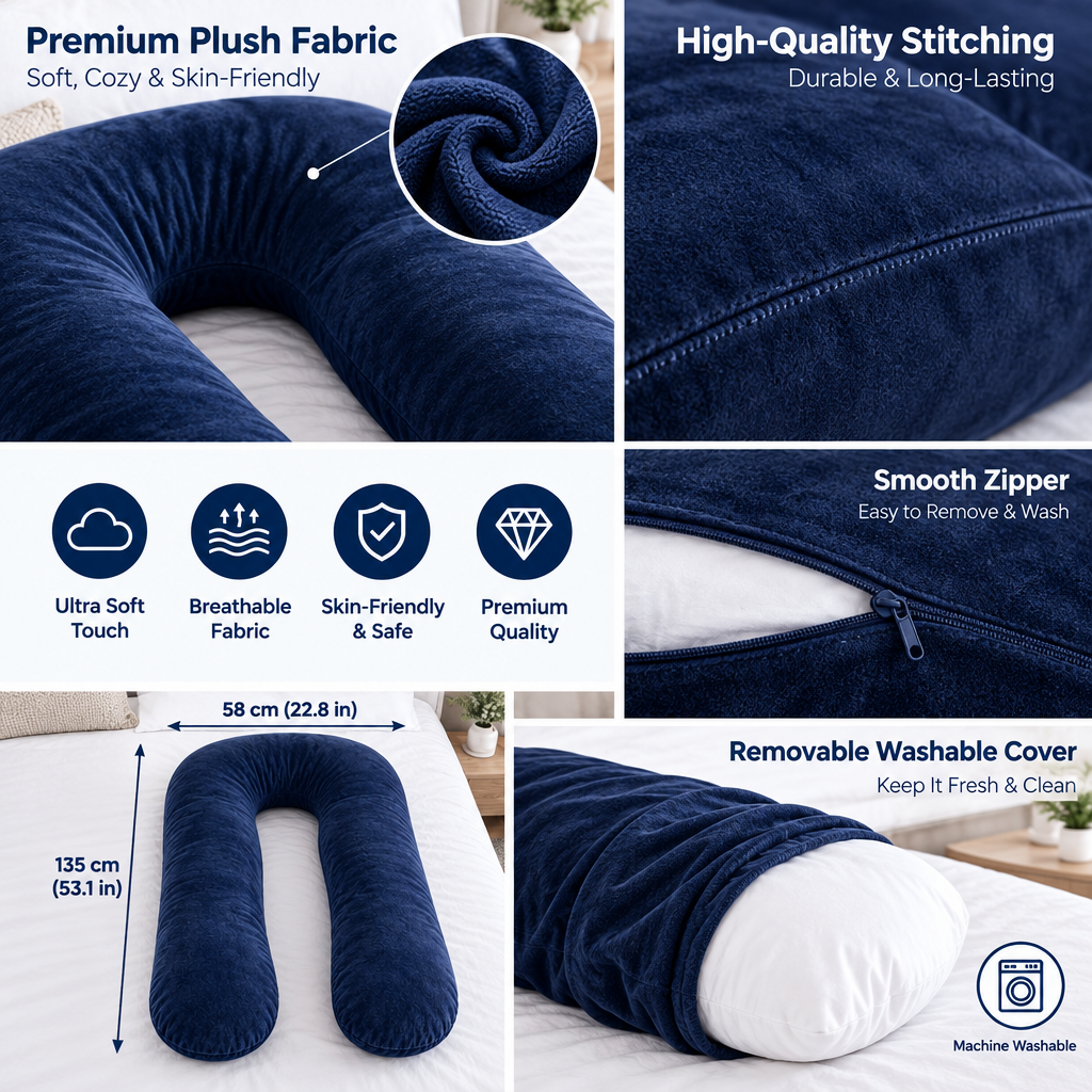 Navy U-Shaped Body Pillow