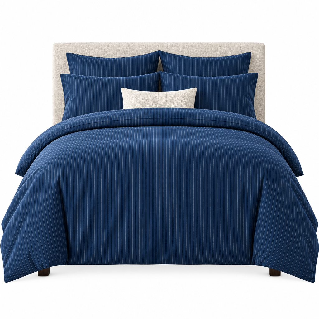 Navy Pinstripe Duvet Cover Set