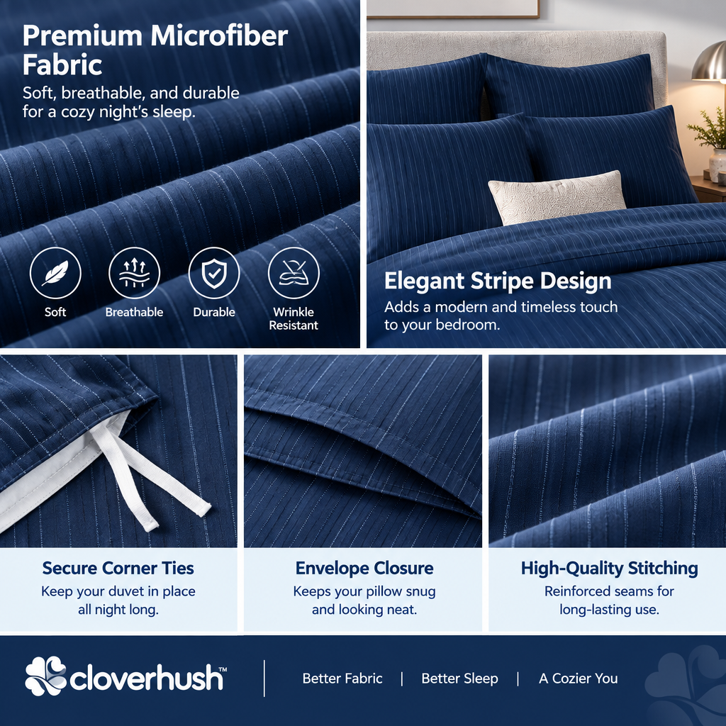 Navy Pinstripe Duvet Cover Set