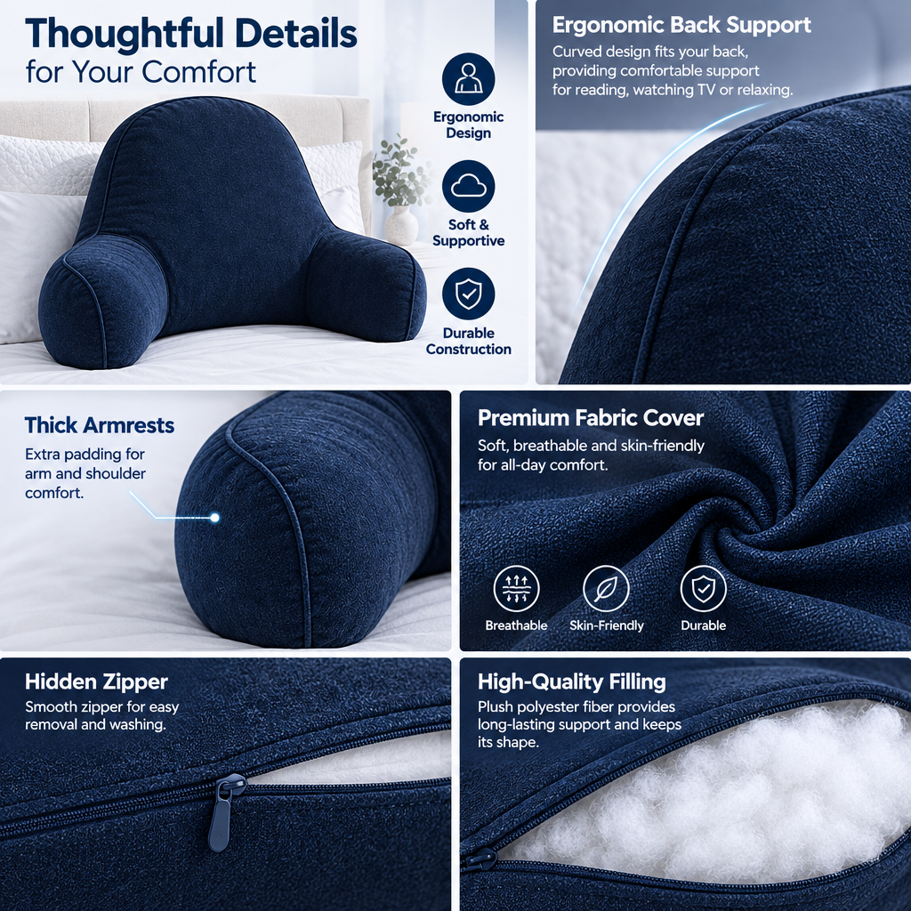 Navy Reading Pillow with Arms