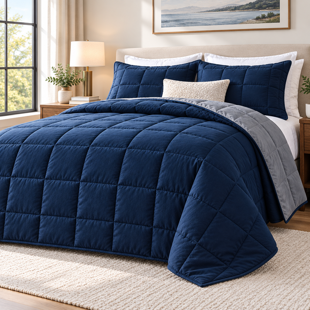 Navy & Gray Reversible Quilt