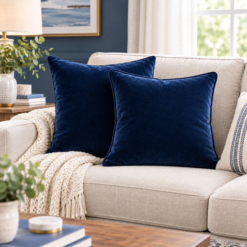 Navy Velvet Throw Pillows