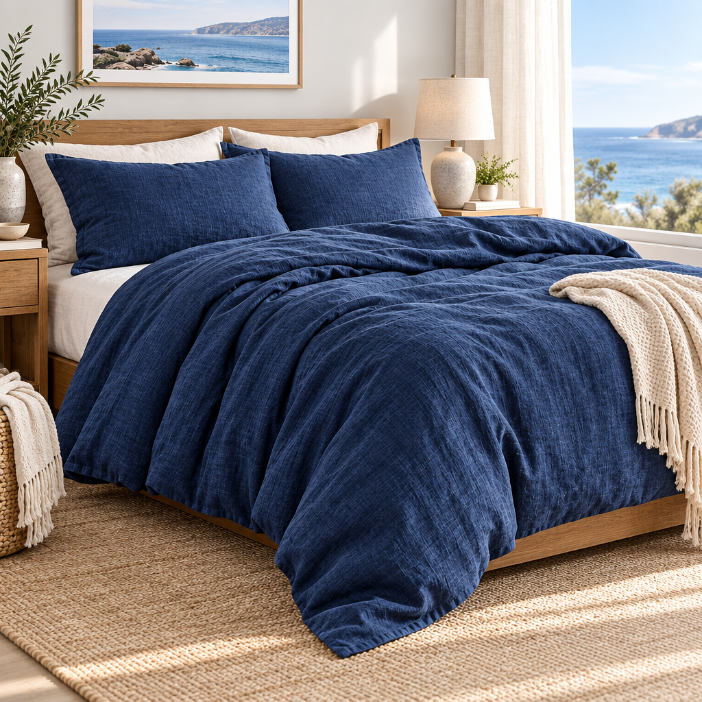 Textured Navy Duvet Cover Set