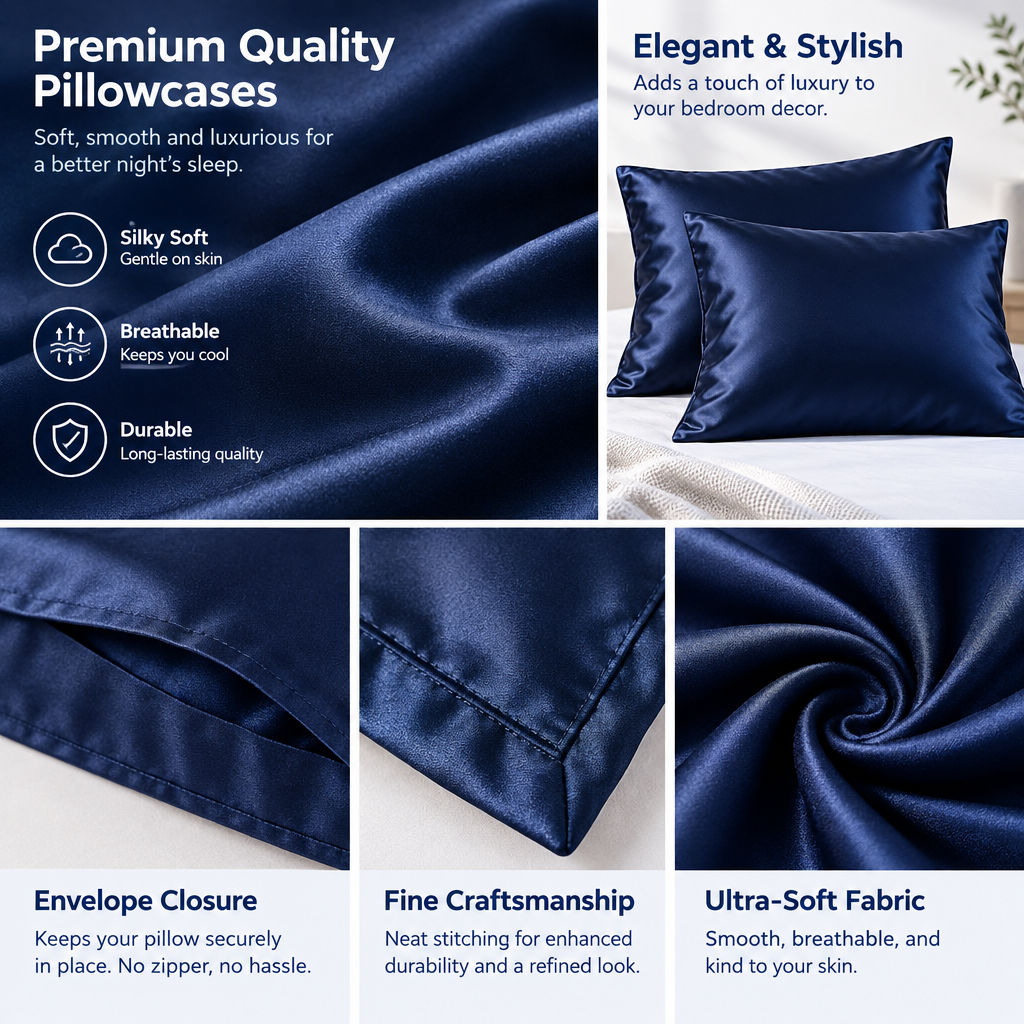 Midnight Navy Satin Pillowcases
