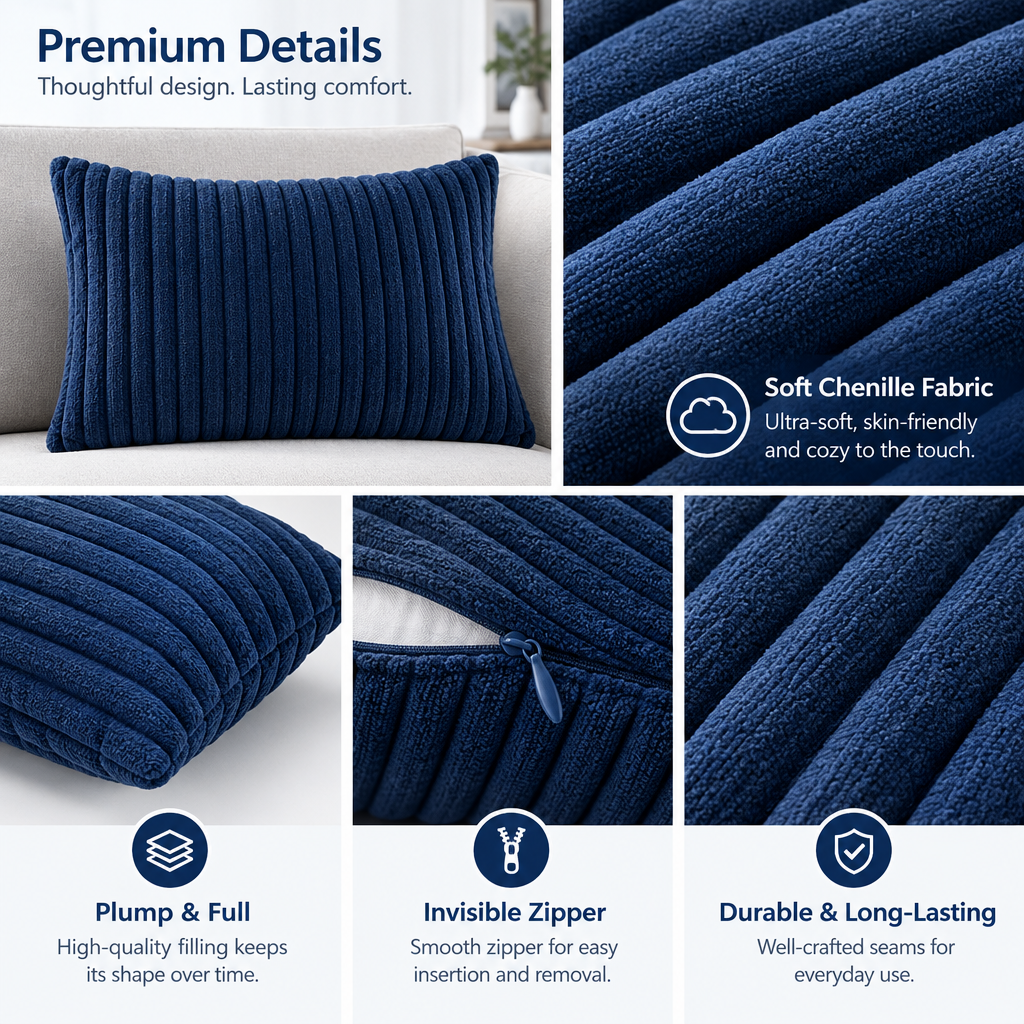 Navy Ribbed Lumbar Pillow