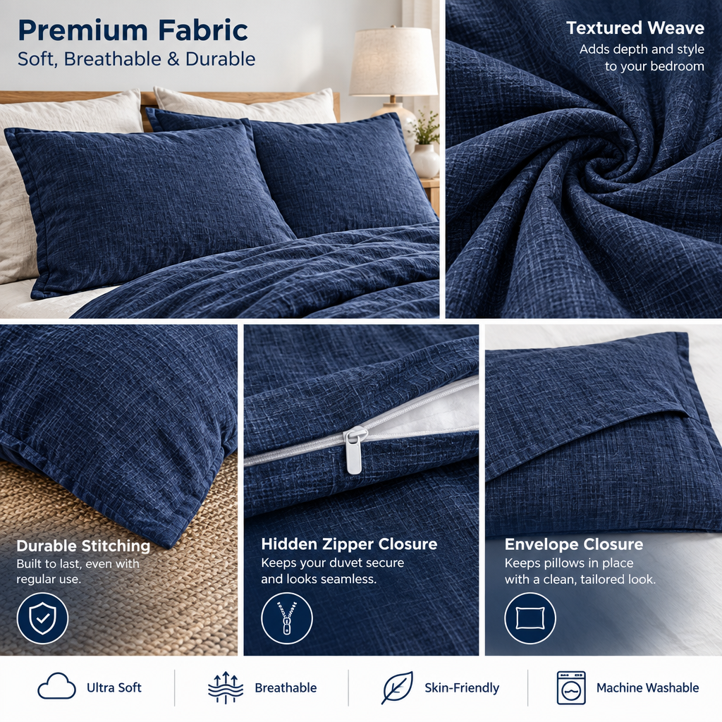Textured Navy Duvet Cover Set